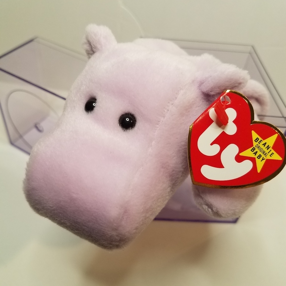 TY Happy the Hippo Beanie Baby Purple Case 90s Y2K